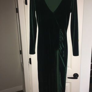 Emerald green velvet long dress high slit